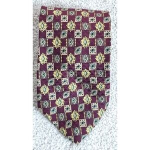 XMI For Mark Shale Men's Neck Tie Burgundy Green Blue Geometric 100% Silk 58.5"